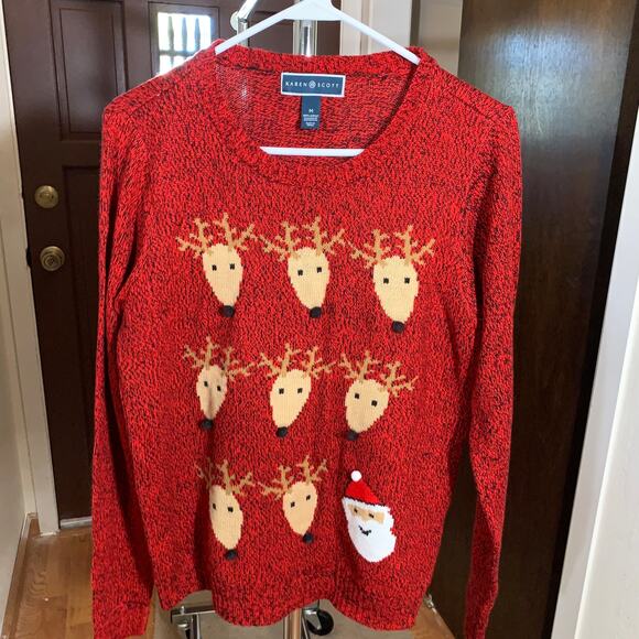 Karen Scott Christmas Holiday Sweater Reindeer Santa Size M - Picture 11 of 11